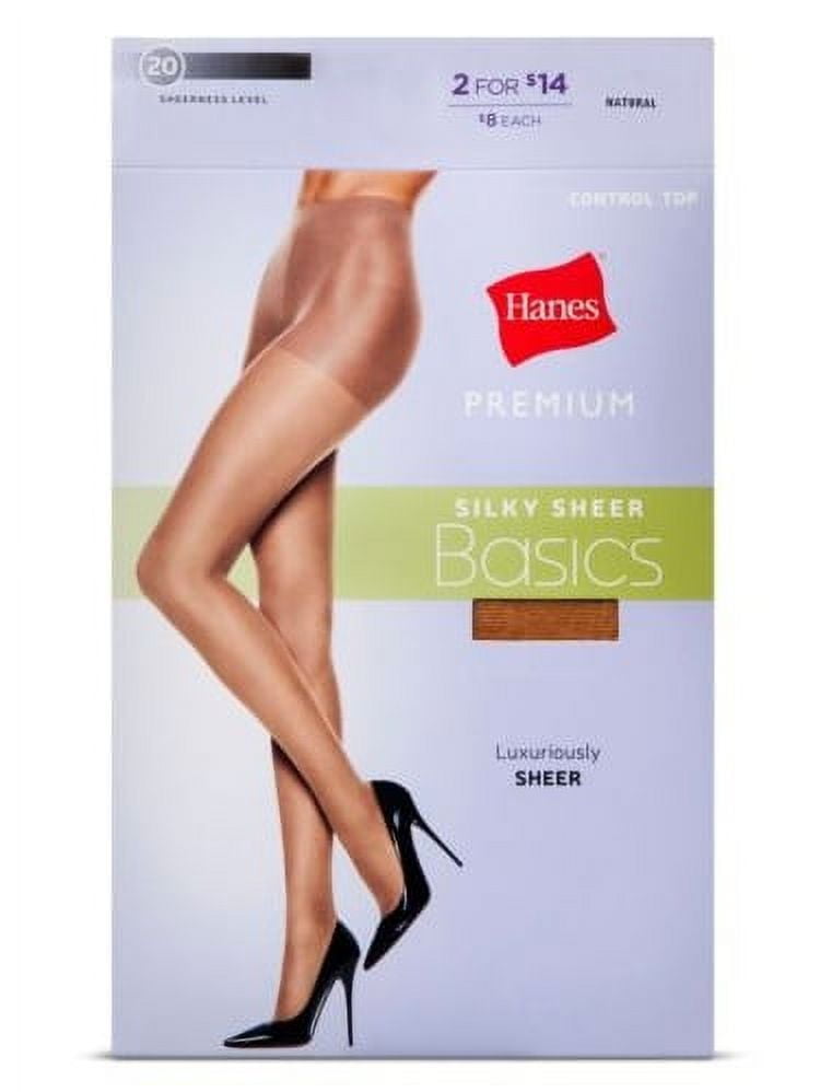 Hanes Premium Women's Silky Sheer Control Top Pantyhose, Natural, Medium