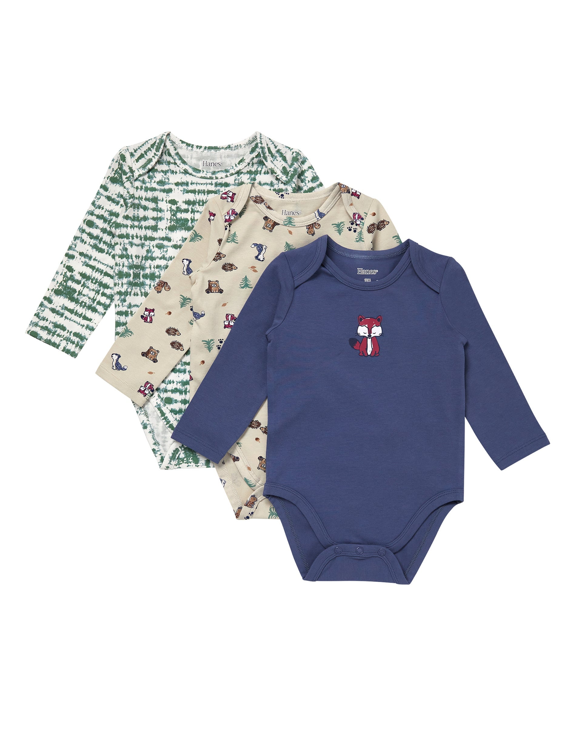 Hanes Pure Comfort Baby Long Sleeve Bodysuits, Organic Cotton, Boys & Girls, 3-Pack Blue/Green Assortment 6MTH