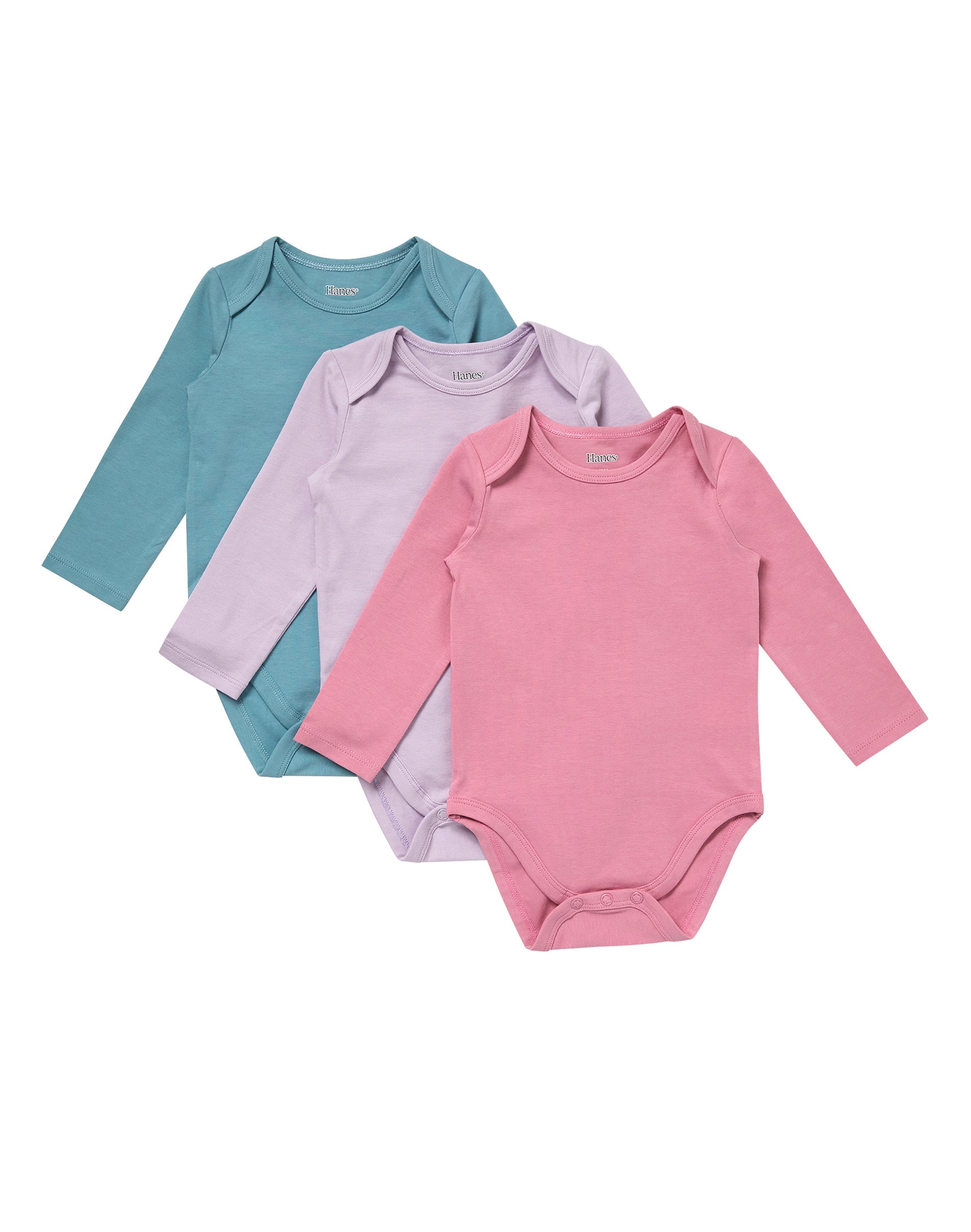 Hanes Pure Comfort Baby Long Sleeve Bodysuits, Organic Cotton, Boys & Girls, 3-Pack Dusty Jewel Tones Assortment 9MTH