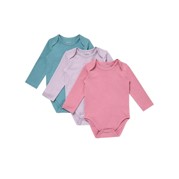 Hanes Pure Comfort Baby Long Sleeve Bodysuits, Organic Cotton, Boys & Girls, 3-Pack Dusty Jewel Tones Assortment 9MTH