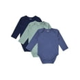 thumbnail image 1 of Hanes Pure Comfort Baby Long Sleeve Bodysuits, Organic Cotton, Boys & Girls, 3-Pack Green/Blue Assortment 9MTH, 1 of 2