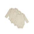 thumbnail image 1 of Hanes Pure Comfort Baby Long Sleeve Bodysuits, Organic Cotton, Boys & Girls, 3-Pack Mushroom Beige 9MTH, 1 of 2