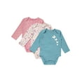 thumbnail image 1 of Hanes Pure Comfort Baby Long Sleeve Bodysuits, Organic Cotton, Boys & Girls, 3-Pack Teal/Pink Assortment 9MTH, 1 of 2