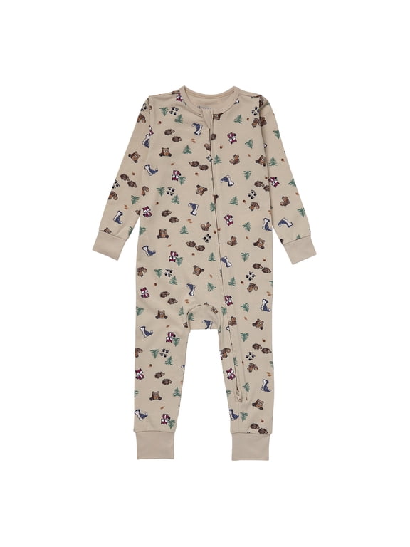 Pure Comfort Baby Long Sleeve Footless Sleep N' Play, Organic Cotton, Boys & Girls Beige Forest Animals 3MTH