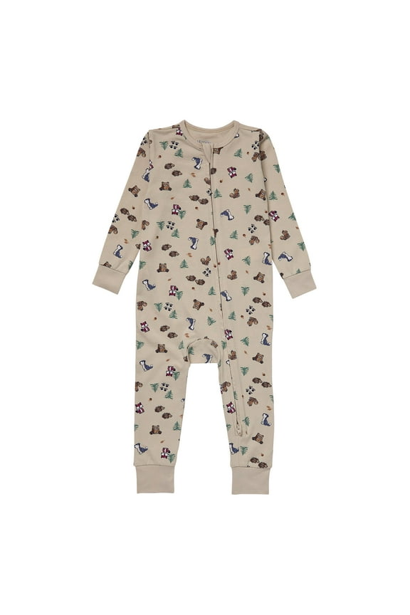 Pure Comfort Baby Long Sleeve Footless Sleep N' Play, Organic Cotton, Boys & Girls Beige Forest Animals 6MTH