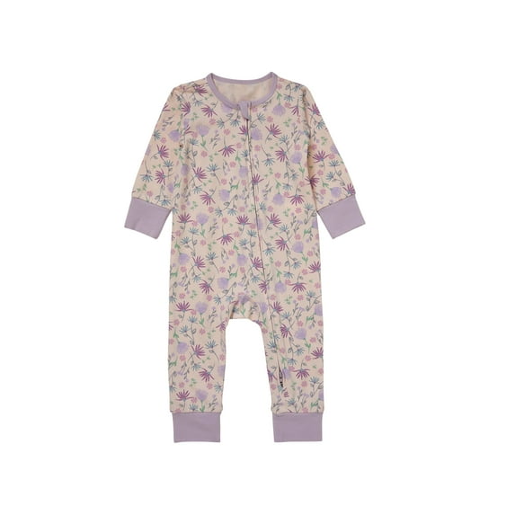 Hanes Pure Comfort Baby Long Sleeve Footless Sleep N' Play, Organic Cotton, Boys & Girls Pink Flowers 9MTH