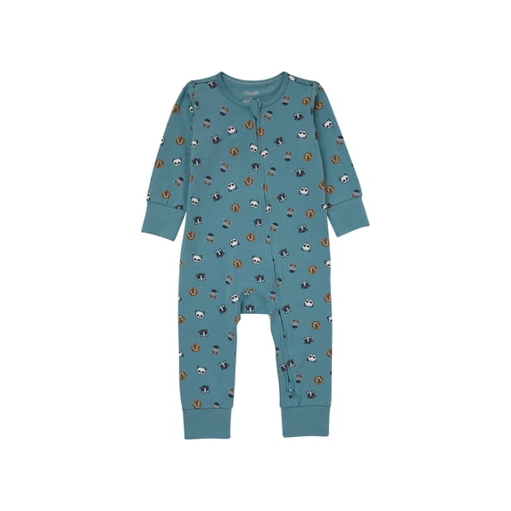 Hanes Pure Comfort Baby Long Sleeve Footless Sleep N' Play, Organic Cotton, Boys & Girls Teal Animals 9MTH