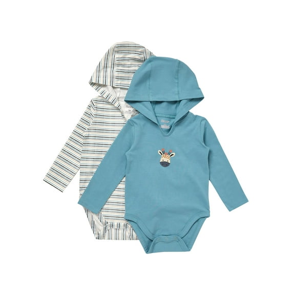 Hanes Pure Comfort Baby Long Sleeve Hooded Bodysuits, Organic Cotton, Boys & Girls, 2-Pack Fashion 6 Set 3MTH