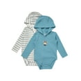 thumbnail image 1 of Hanes Pure Comfort Baby Long Sleeve Hooded Bodysuits, Organic Cotton, Boys & Girls, 2-Pack Fashion 6 Set 9MTH, 1 of 2