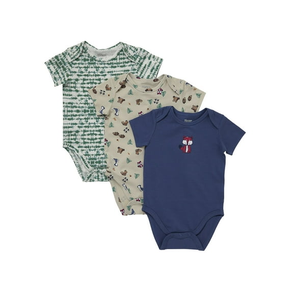 Hanes Pure Comfort Baby Short Sleeve Bodysuits, Organic Cotton, Boys & Girls, 3-Pack Blue/Green Assortment 6MTH