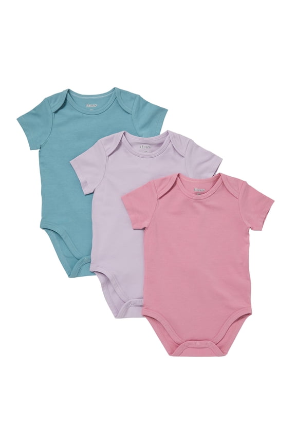 Pure Comfort Baby Short Sleeve Bodysuits, Organic Cotton, Boys & Girls, 3-Pack Dusty Jewel Tones Assortment 9MTH