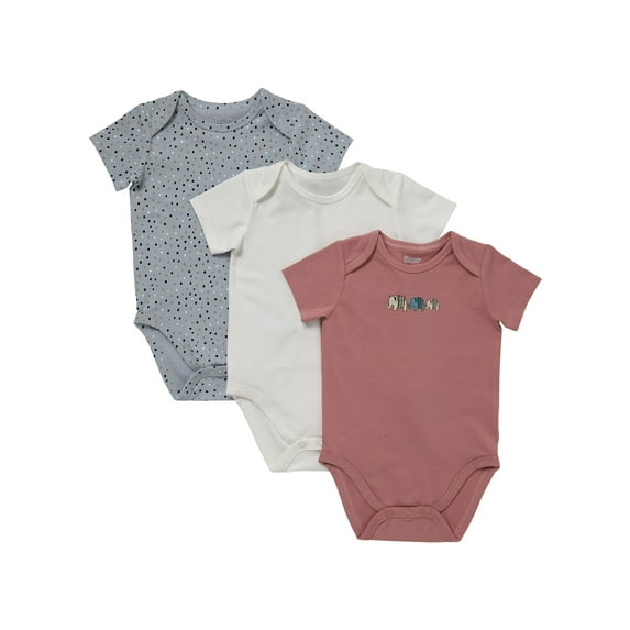 Hanes Pure Comfort Baby Short Sleeve Bodysuits, Organic Cotton, Boys & Girls, 3-Pack Orange/Neutral Assortment 3MTH