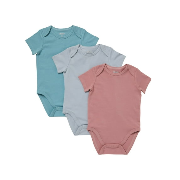 Hanes Pure Comfort Baby Short Sleeve Bodysuits, Organic Cotton, Boys & Girls, 3-Pack Orange/Teal Assortment 18MTH