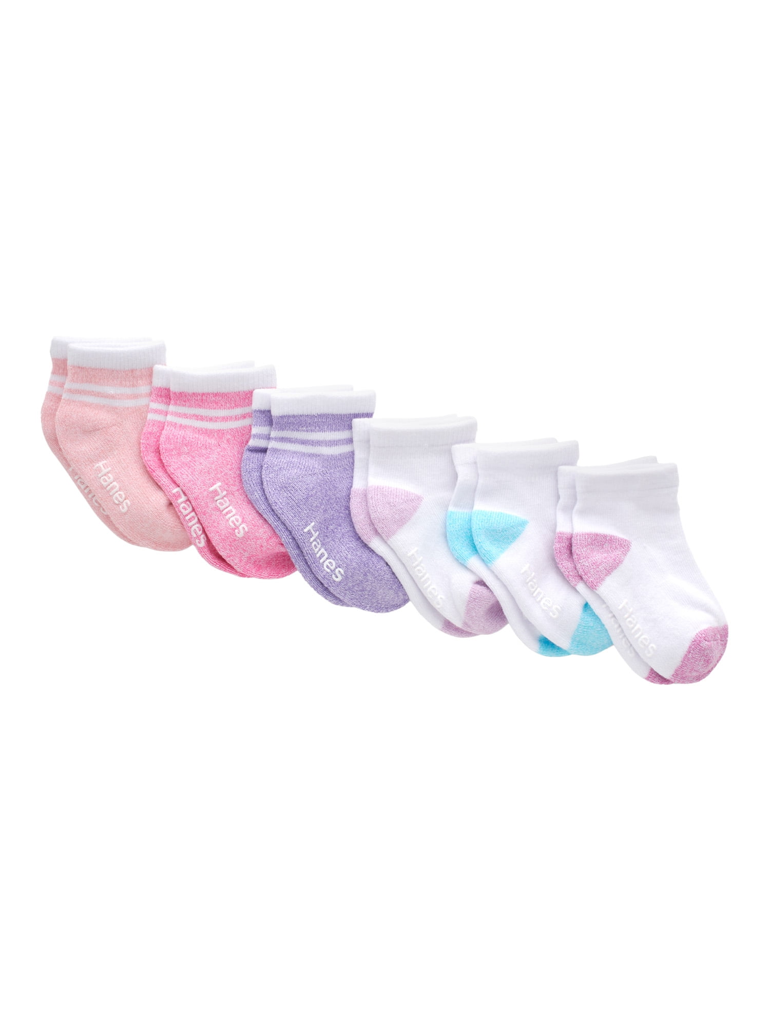Hanes Girls' Toddler 6-Pack Turncuff Socks - Non-Skid Gripper Bottoms, Ribbed Top, Cuffed Style