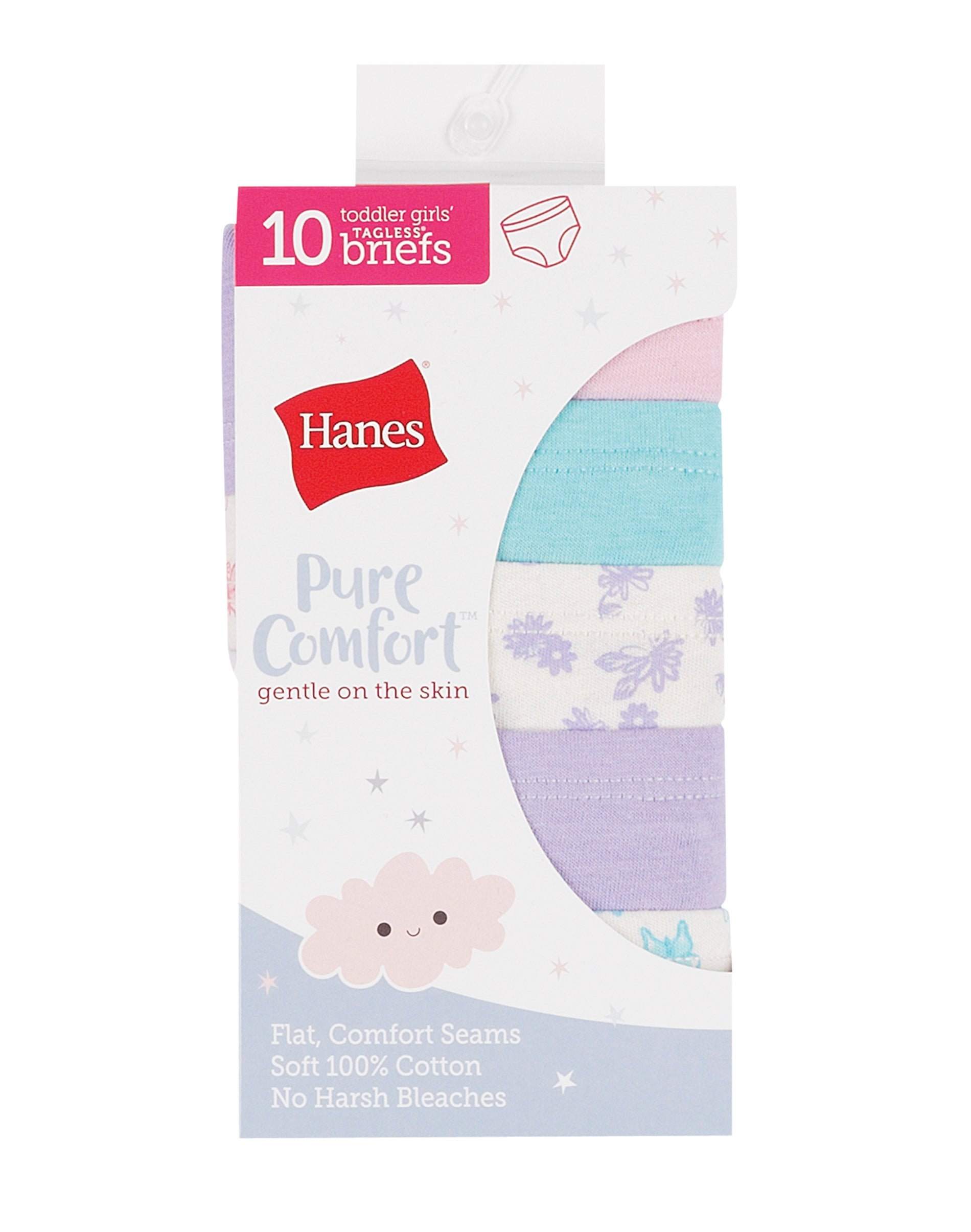 Hanes Pure Comfort Toddler Girls' Cotton Brief Underwear, 10-Pack Assorted  4/5T