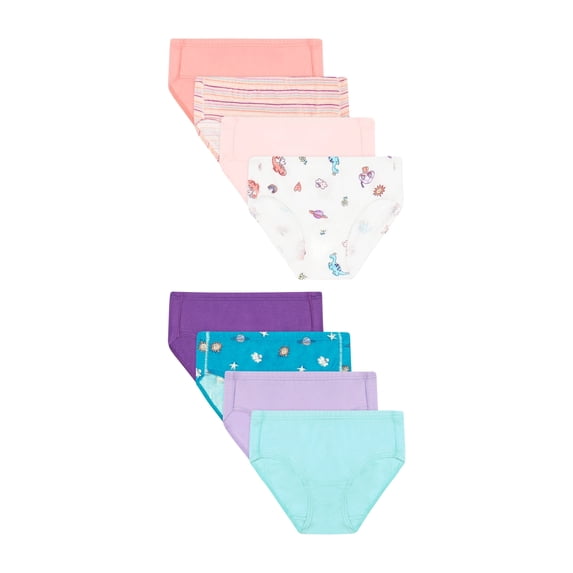 Hanes Pure Comfort Toddler Girls' Underwear Briefs, 8-Pack. Organic Cotton, Prints Assorted 2T/3T