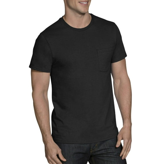Fruit of the Loom Mens 5 oz. Heavy Cotton HD Pocket T-Shirt (3931P) -Black -XL