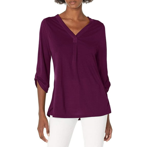 Hanes Rolled Sleeve V-Neck Top (Women's)