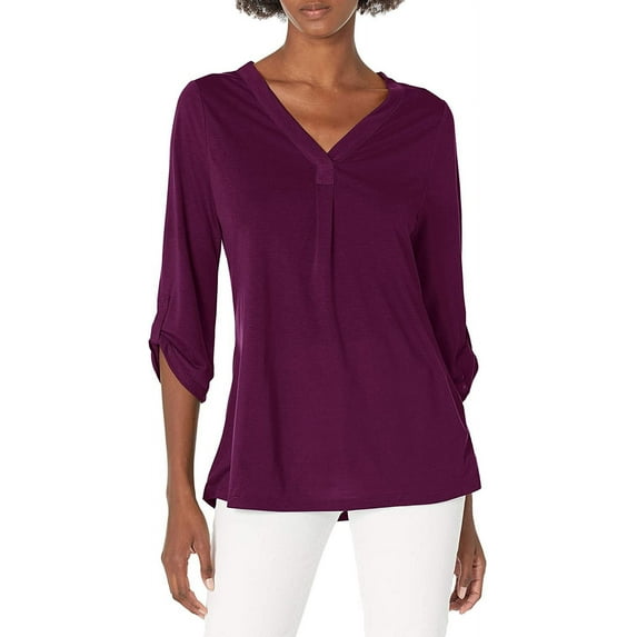 Hanes Rolled Sleeve V-Neck Top (Women's)