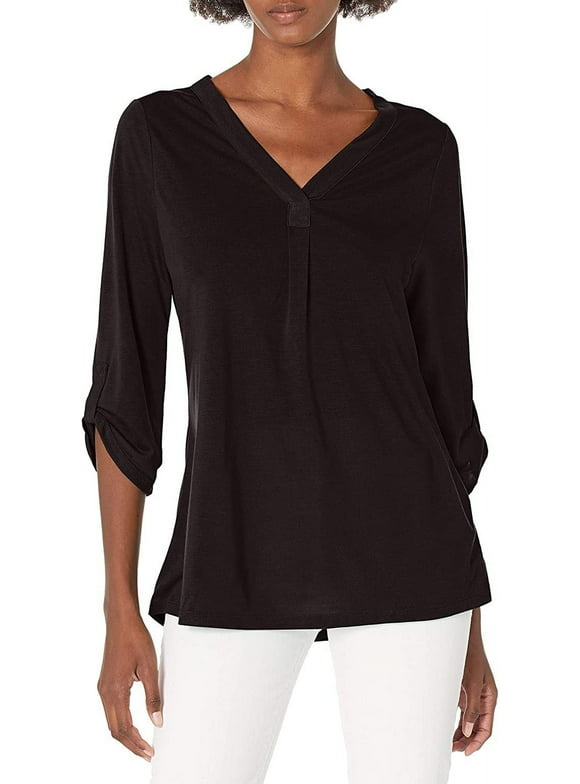 Hanes Rolled Sleeve V-Neck Top (Women's)