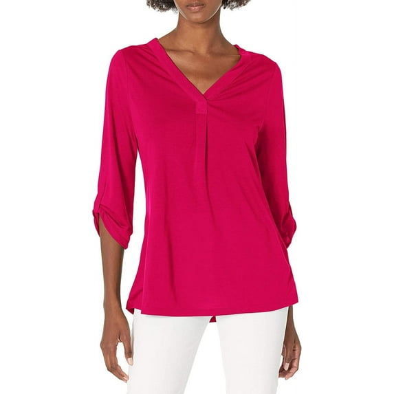 Hanes Rolled Sleeve V-Neck Top (Women's)