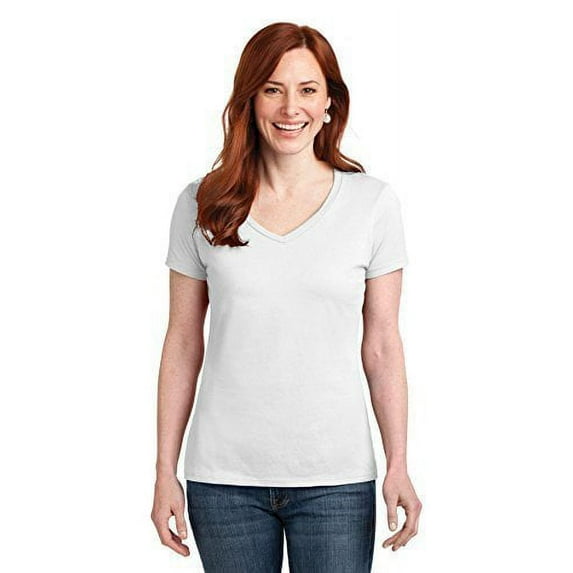 Hanes S04V Cotton Women's Short Sleeve Nano Cotton V-Neck Tee X-Small White - 3 Pack
