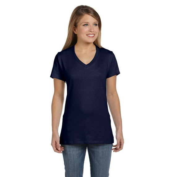 Hanes - Perfect-T Women’s V-Neck T-Shirt - S04V, Navy, M, Pack Of 2, Tshirts for Women