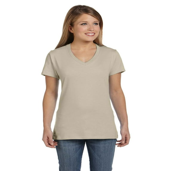 Hanes - Perfect-T Women’s V-Neck T-Shirt - S04V, M, Vintage Khaki