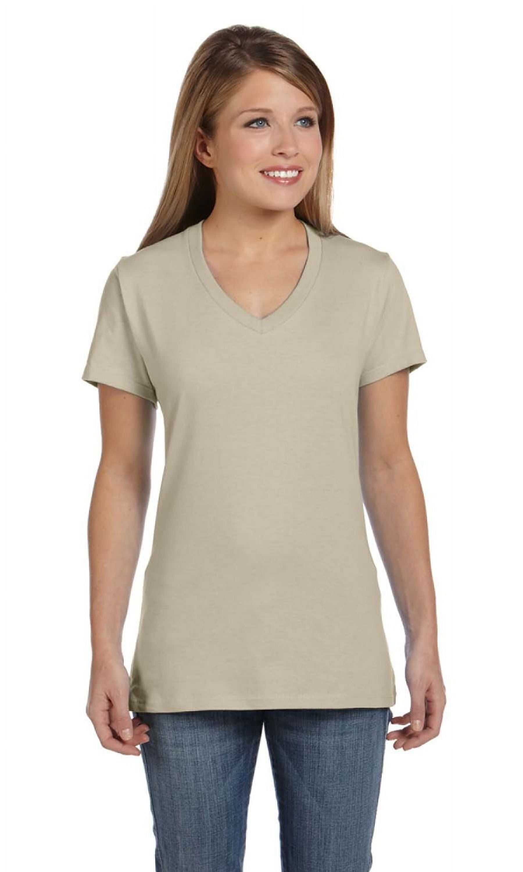 Hanes S04V Ladies Nano-T Cotton V-Neck T-Shirt - Walmart.com
