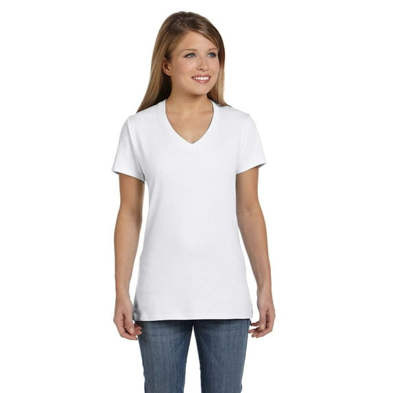 Hanes - Perfect-T Women’s V-Neck T-Shirt - S04V, White, XS