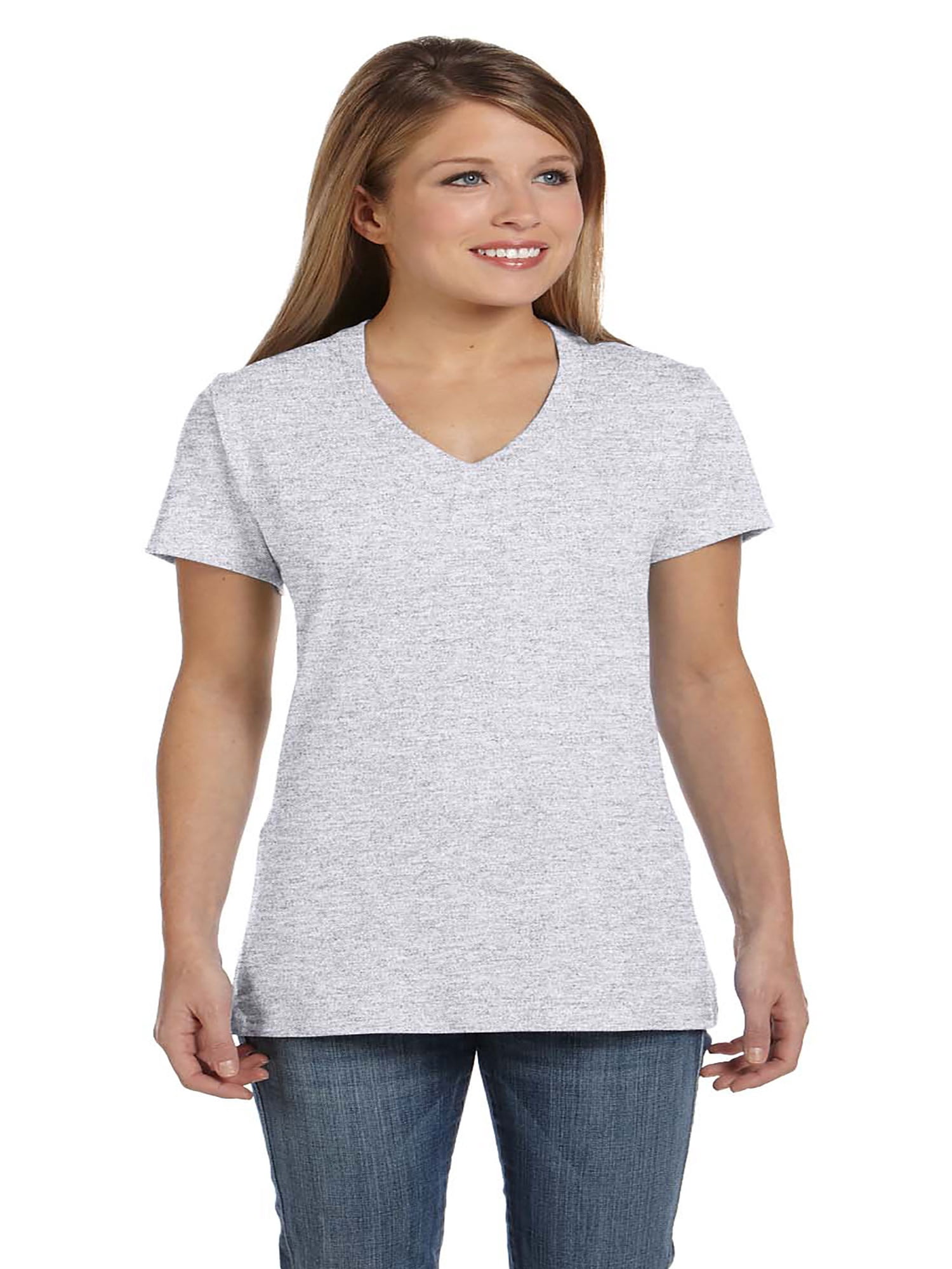 Hanes S04V Ladies Nano-T Cotton V-Neck T-Shirt - Walmart.com