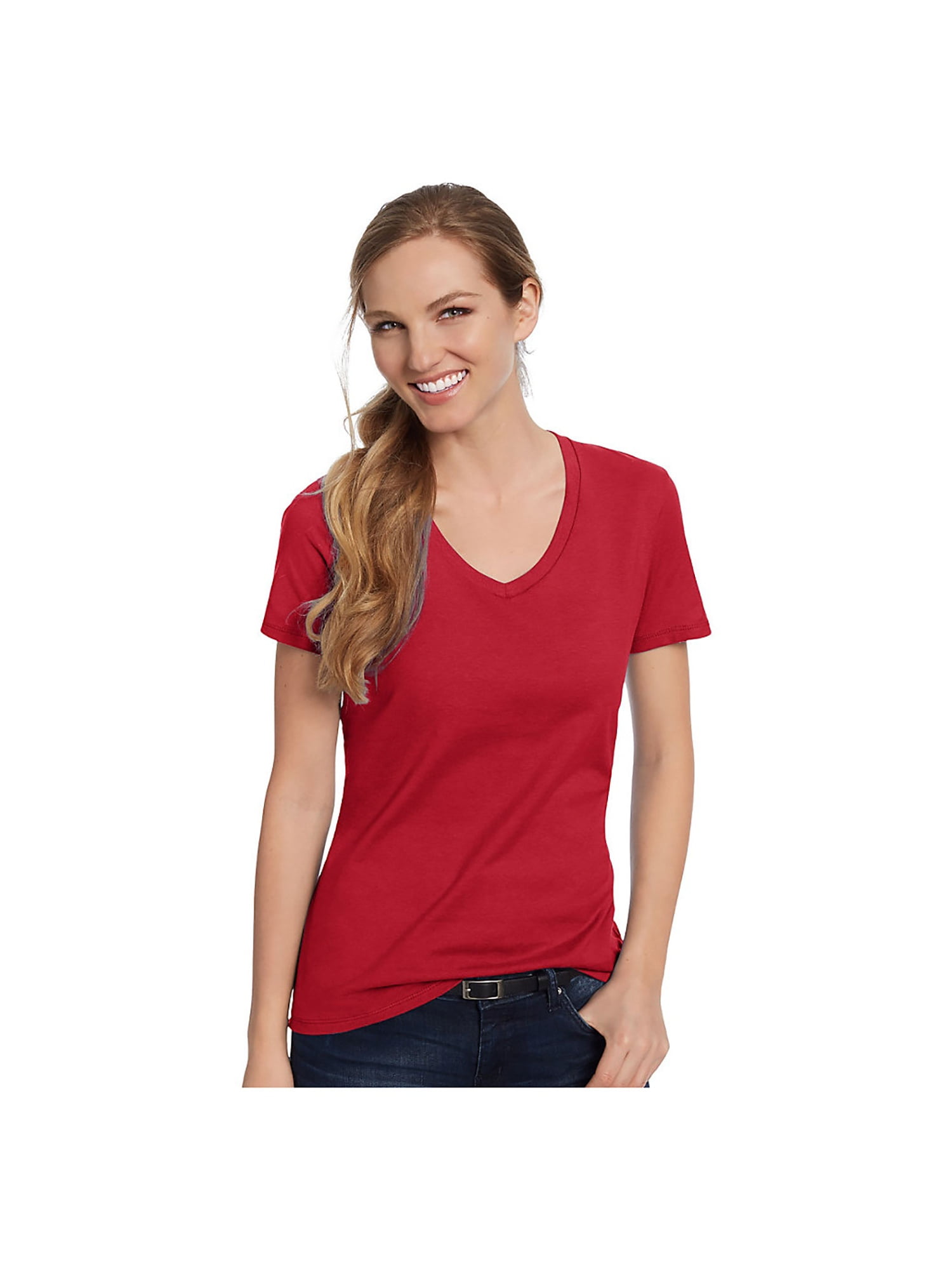 Hanes S04V Ladies Nano-T Cotton V-Neck T-Shirt - Walmart.com