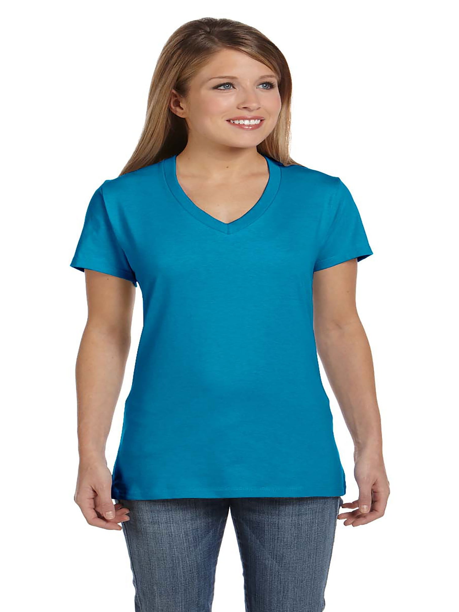 Hanes S04V Ladies Nano-T Cotton V-Neck T-Shirt - Walmart.com
