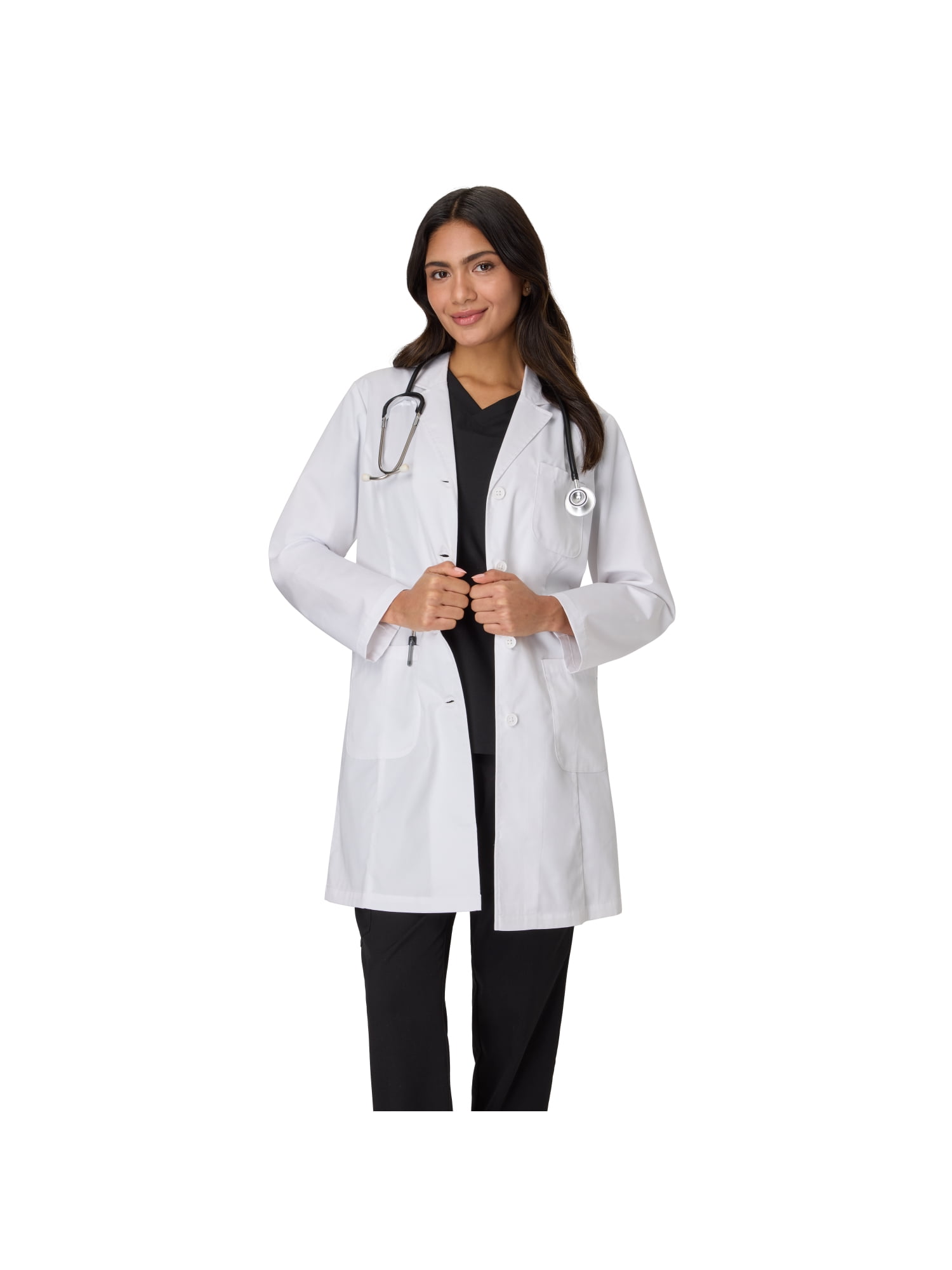 Hanes Womens Scrubs Button-Front Scrub Lab Coat, 5 Pockets, Sizes XS-2XL