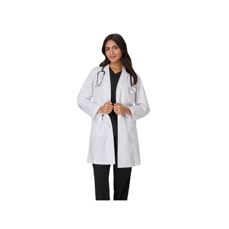 Hanes Women's Scrubs Button-Front Scrub Lab Coat, 5-Pocket, Sizes XS-2XL