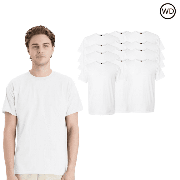 Hanes Short Sleeve Adult T-Shirt for Men Essential Crewneck White Tee 12 Pack and Size XL