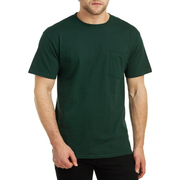 Hanes Short Sleeve Beefy-T Pocket T-Shirts, Deep Forest, Small