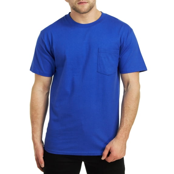 Hanes Short Sleeve Beefy-T Pocket T-Shirts, Deep Royal, Small