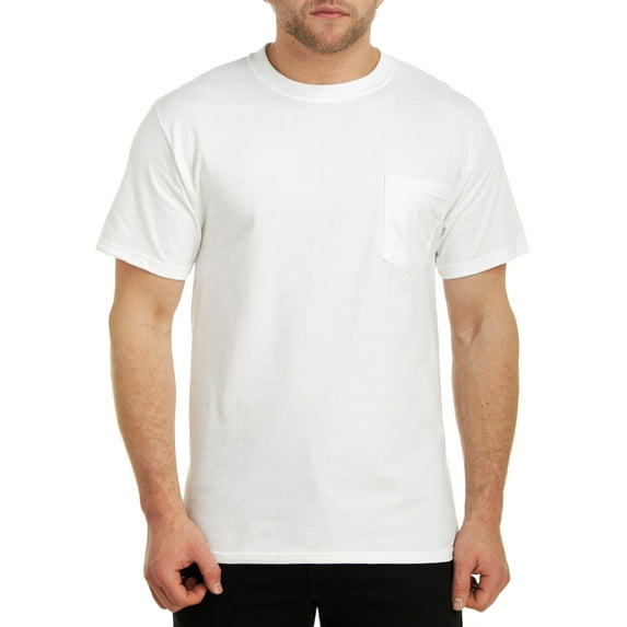 Hanes Short Sleeve Beefy-T Pocket T-Shirts, White, Small