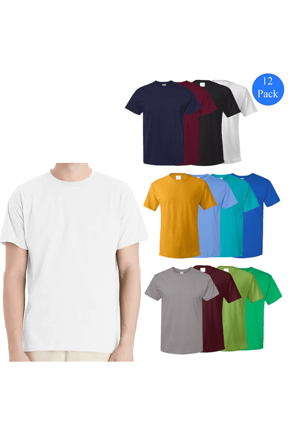 Short Sleeve Crewneck Men's Multicolor T-Shirt, Mix Bulk Tee, Essential-T, S, 12 Pack