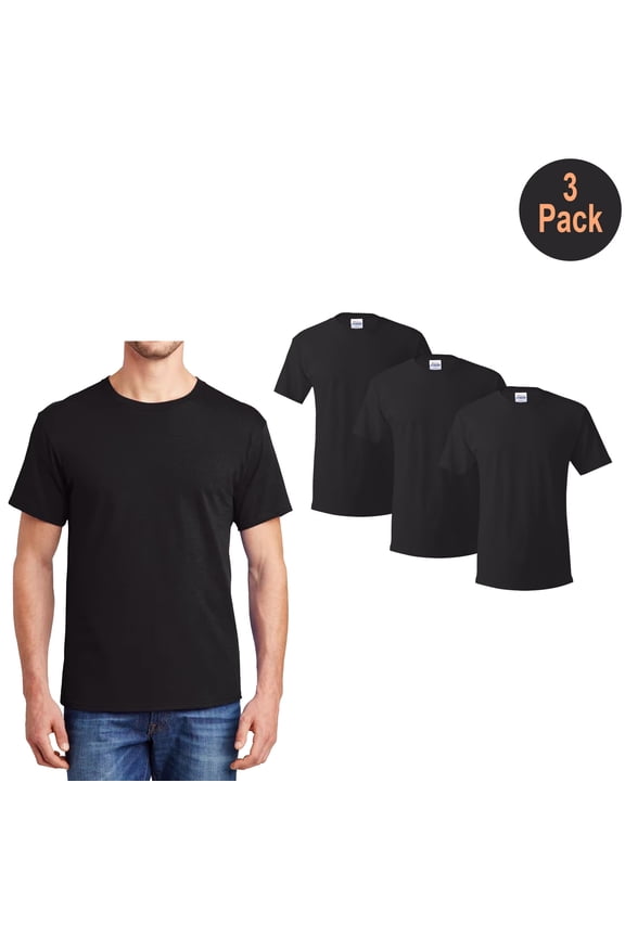 Short Sleeve Crewneck T-Shirt, Men's 5 Oz 100% Cotton Black Classic Fit Tee, 3 Pack, L