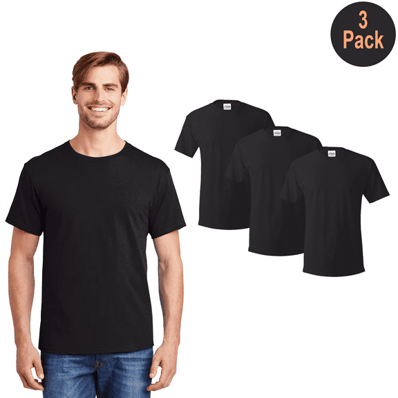 Hanes Short Sleeve Crewneck T-Shirt, Men's 5 Oz 100% Cotton Black Classic Fit Tee, 3 Pack, S