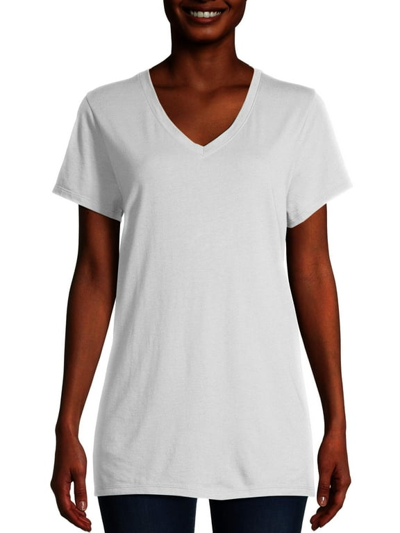 Hanes Women's Slub Jersey Shirred V-Neck T Shirt - Walmart.com