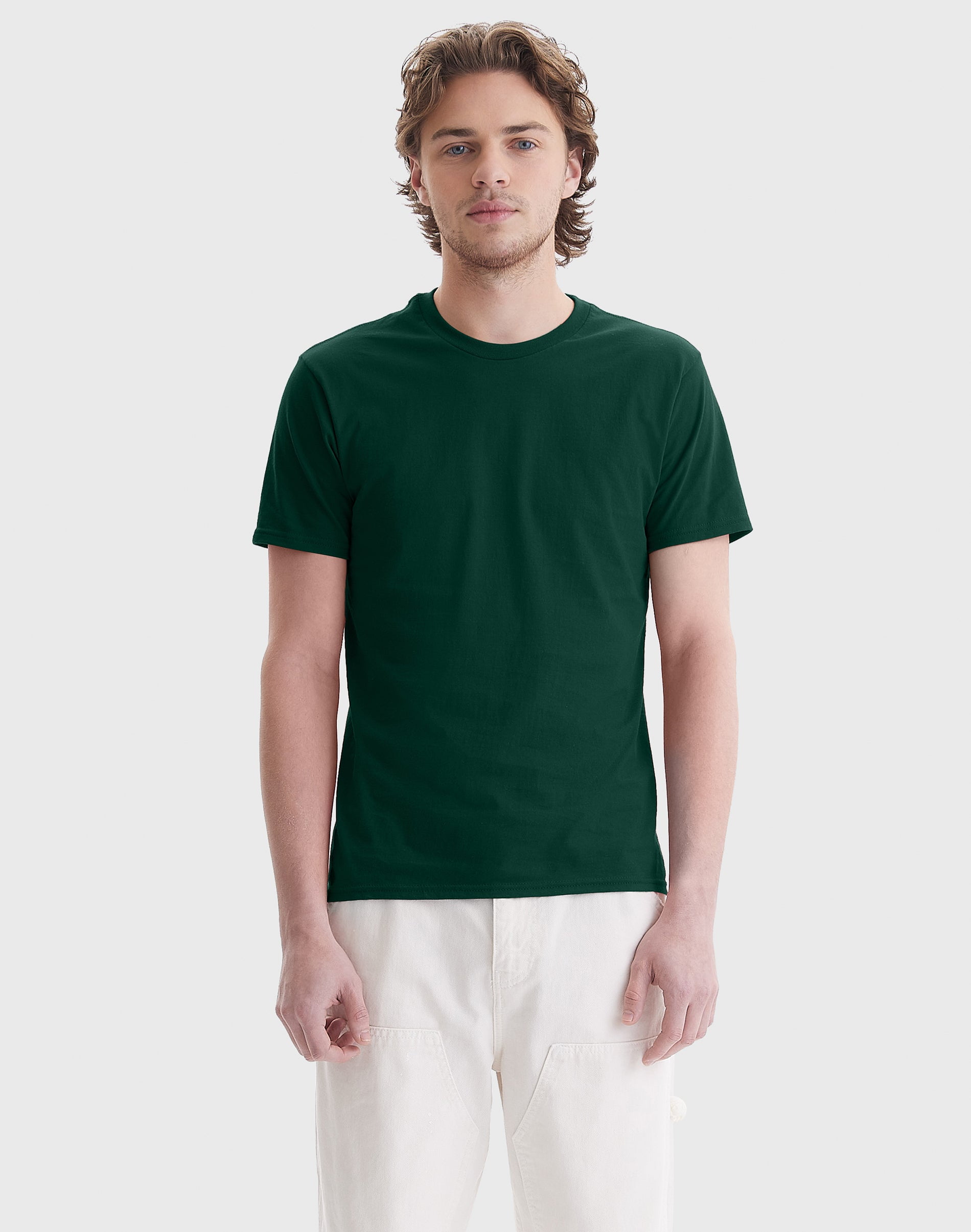 Men's Large Deep Forest Green Cotton Short Sleeve T-Shirt