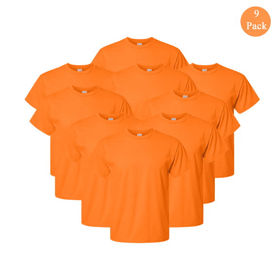 Hanes Short Sleeve T-Shirt, High Vis Men’s Comfortable Fit Safety Orange Shirt, 9 Pack, Sizes S-5XL