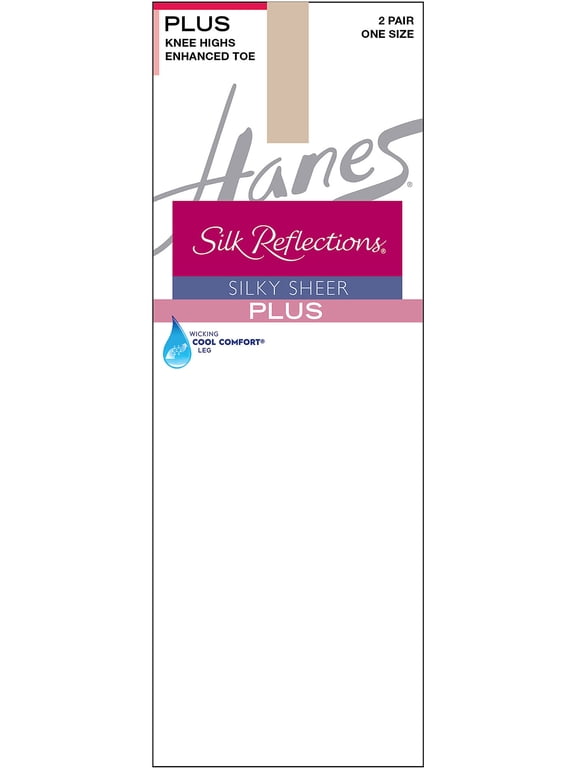 Silk Reflections Knee Highs, Enhanced Toe, 2-Pack (Plus Size) Travel Buff Women's