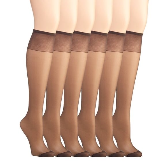 Hanes Silk Reflections Knee Highs, Reinforced Toe, 6-Pack Barely Black ONE SIZE Women's