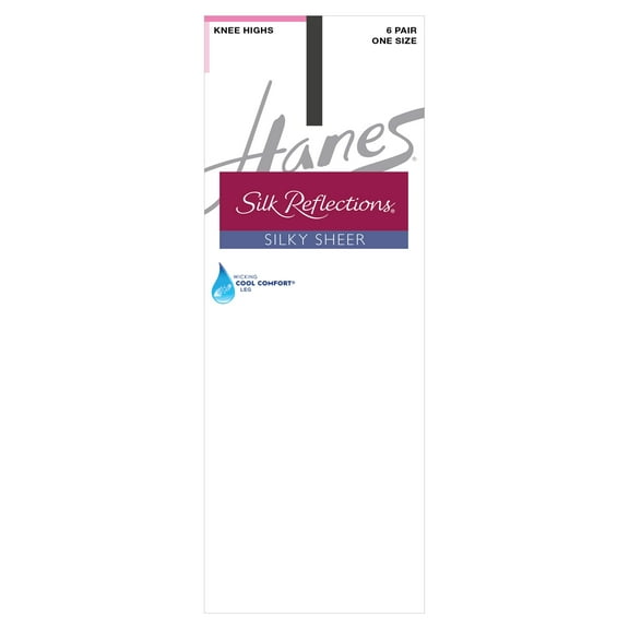 Hanes Silk Reflections Knee Highs, Reinforced Toe, 6-Pack Barely Black ONE SIZE Women's