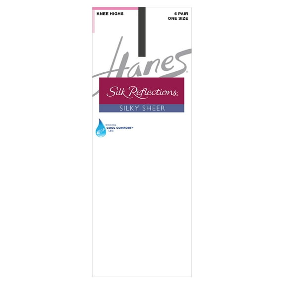 Hanes Silk Reflections Knee Highs, Reinforced Toe, 6-Pack Barely Black ONE SIZE Women's