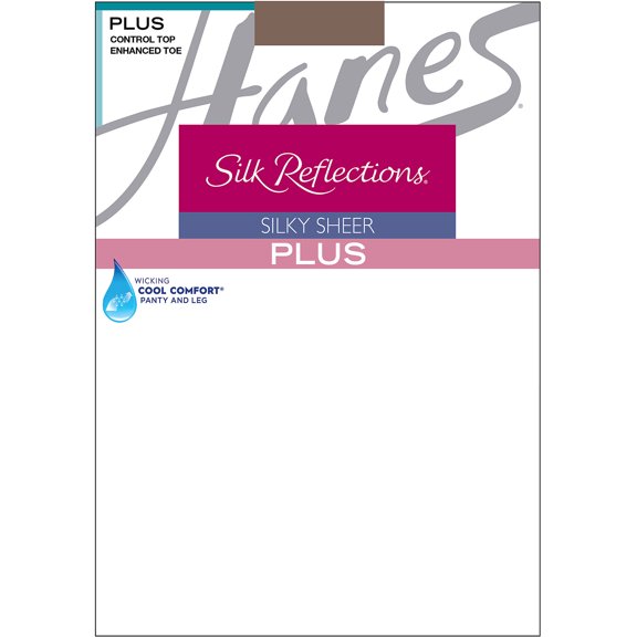 Hanes Silk Reflections Plus Control Top Enhanced Toe Pantyhose 3-Pack Town Taupe 3PLUS Women's